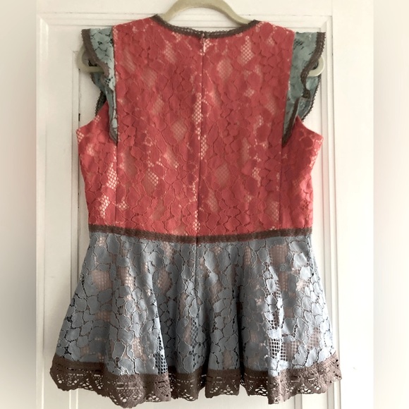 Sundance | Lace Peplum Top Vintage Days color block shirt pink/blue blou… - Picture 7 of 10